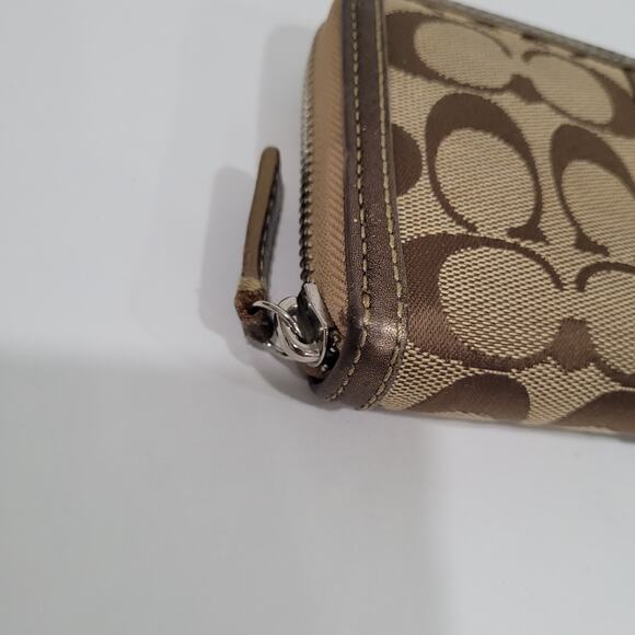 Coach Long Wallet Stripe Accordion Zippy Around Metalic Brown Designer Large - Picture 11 of 11